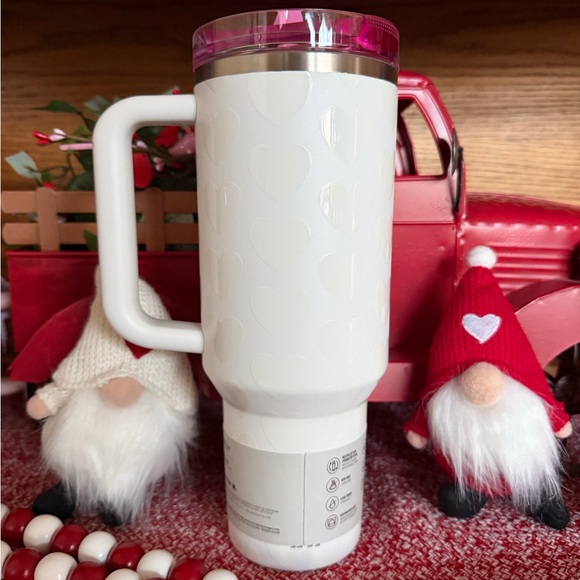 Stanley 40 oz Valentine White Tumbler with Hearts and Pink Lid and Logo - Picture 2 of 5